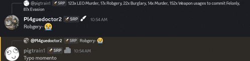 a screenshot of a conversation between pigtrain and pl4quedoctor2