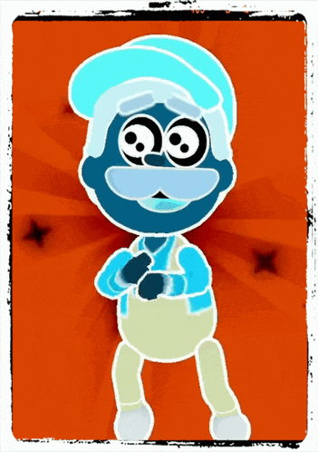 a drawing of a cartoon character with a blue hat