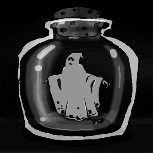 a drawing of a ghost in a glass jar