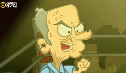 a cartoon of an old man with the words comedy central on the bottom left