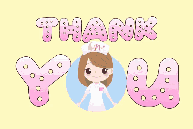 a thank you card with a nurse in the corner