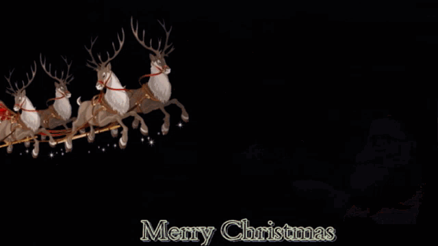 a christmas greeting card with santa and reindeer and the words merry christmas