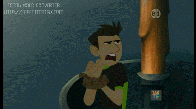 a cartoon of a boy standing next to a wooden pole with the words total video converter at the top of the screen