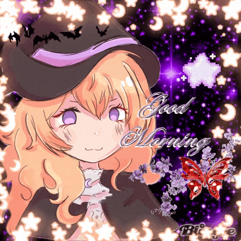 a picture of a witch with the words good morning written on it