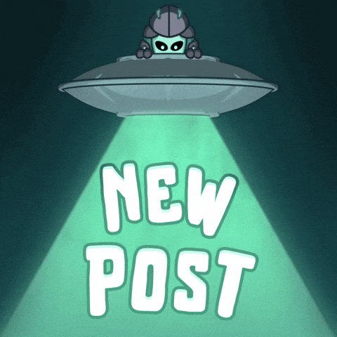 a cartoon of an alien flying through the air with the words new post behind it