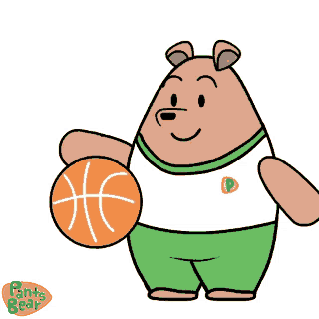 a cartoon of pants bear holding a basketball in his hand