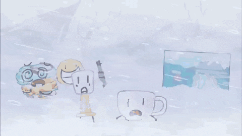 a cartoon drawing of a cup with a face and a cup with a face that says dc