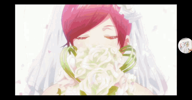a woman in a wedding dress is holding a bouquet of white flowers