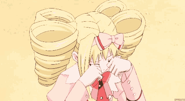 a drawing of a girl with blonde hair and green eyes with the watermark oprauto