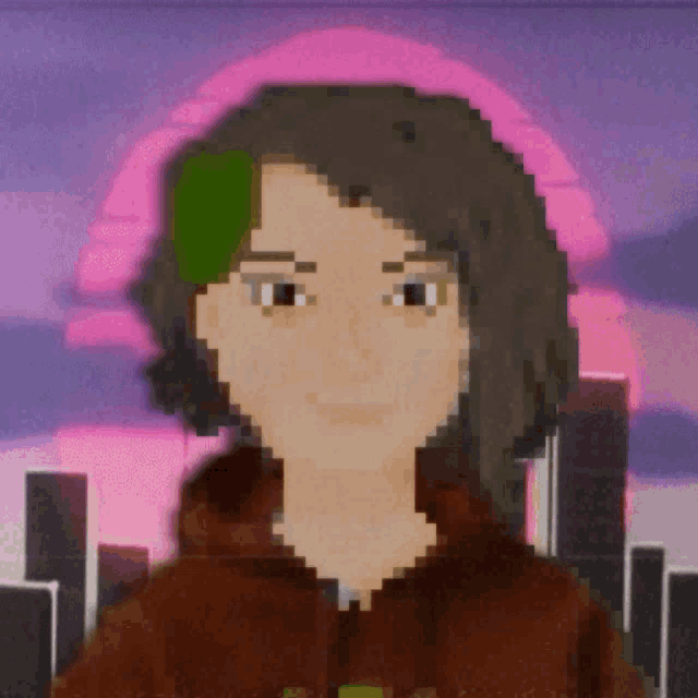 a pixel art drawing of a woman with green hair