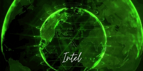 a green globe with the intel logo in the middle