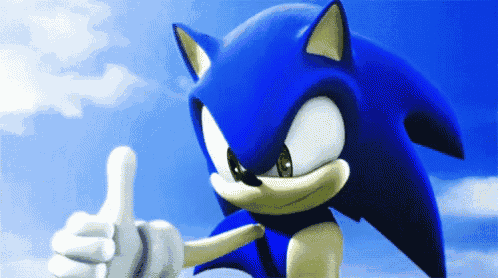 a sonic the hedgehog giving a thumbs up in front of a blue sky
