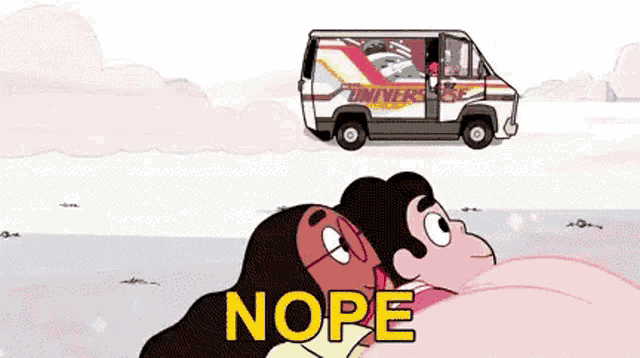 a couple of cartoon characters laying next to each other with the word nope above them