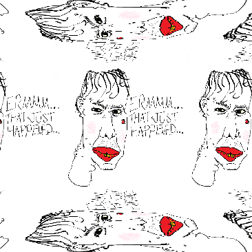 a drawing of a face with the words " that just happened "