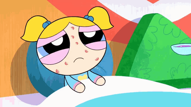 bubbles from the powerpuff girls laying in bed
