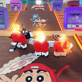 a cartoon character with a red hat is playing a game on a table