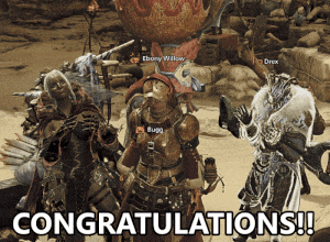 a congratulations message is being displayed on a video game screen