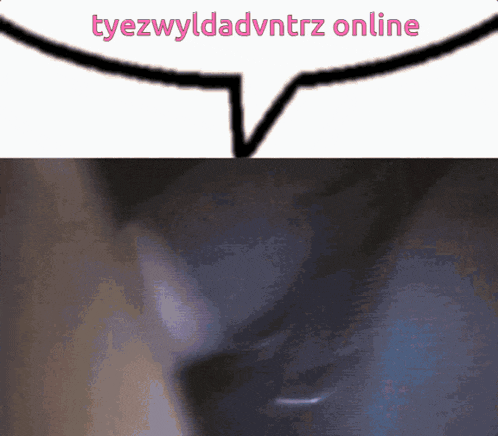 a speech bubble that says tyezwyldadvntrz online above a blurry picture