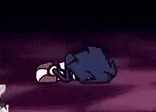 a cartoon of sonic the hedgehog laying on the ground with a purple background .