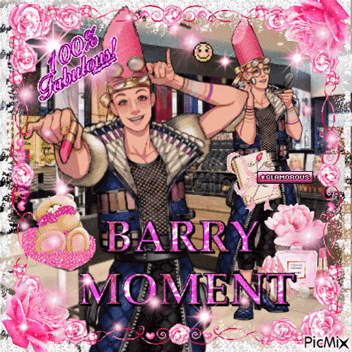a picture of a man with pink hats and the words barry moment