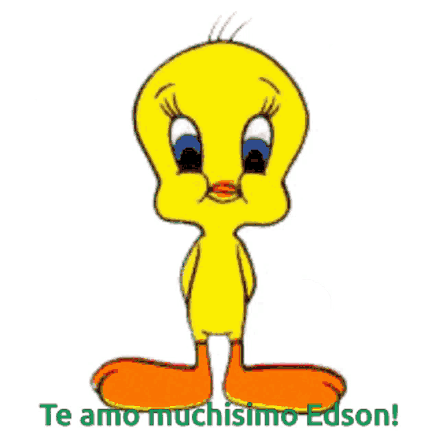 a tweety bird is surrounded by hearts and the words te amo muchisimo edson