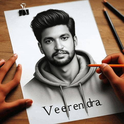 a person is drawing a portrait of veerendra