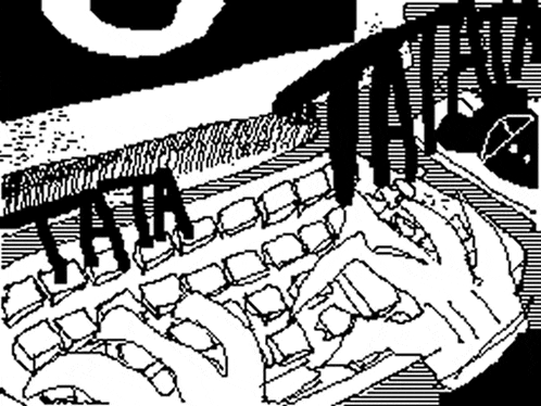 a black and white drawing of a keyboard with the letter o in the middle