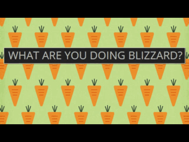 a pattern of carrots with the words " what are you doing blizzard "