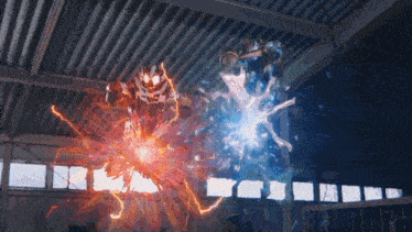 a red lightning bolt is coming from the ceiling