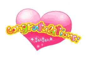 a pink heart with the words congratulations written inside of it