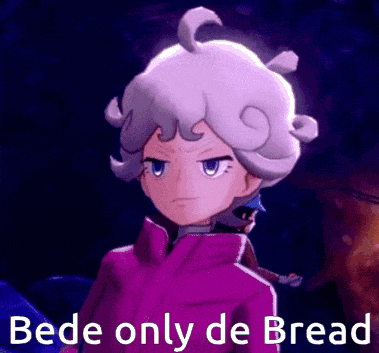 a cartoon character with the words bede only de bread written below him