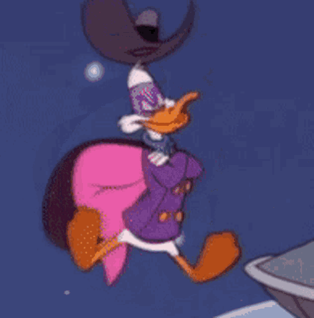 a cartoon character is flying through the air while wearing a hat
