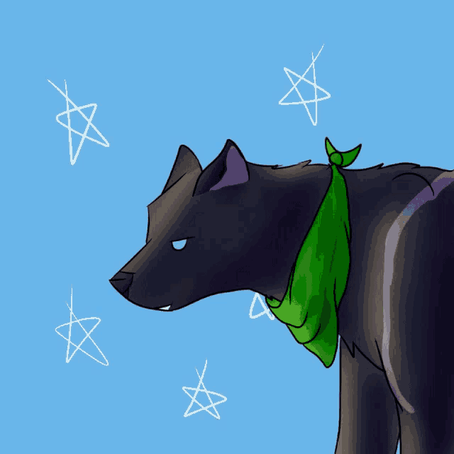 a drawing of a bear wearing a green scarf with stars drawn on it