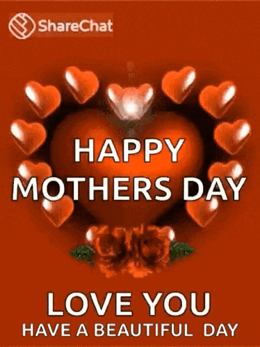 a happy mother 's day greeting card with a heart surrounded by hearts .
