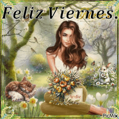a picture of a woman holding a bouquet of flowers with the words feliz viernes written above her