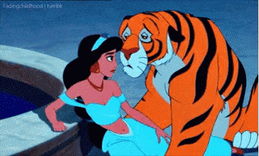 a cartoon of a woman sitting next to a tiger with the words finding childhood tumblr at the top