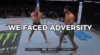 two men are fighting in a boxing ring and the words we faced adversity are above them