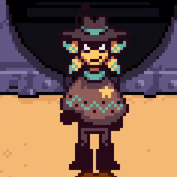 a pixel art drawing of a cowboy wearing a sweater and hat