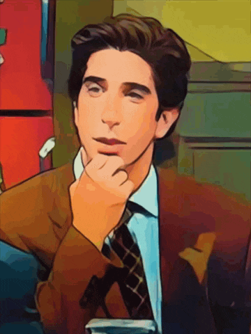 a cartoon drawing of a man in a suit and tie with his hand on his chin