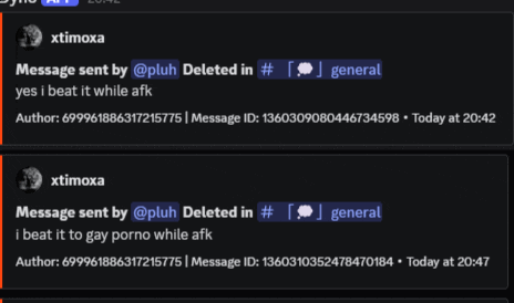 a message sent by xtimoxa is displayed on a black background
