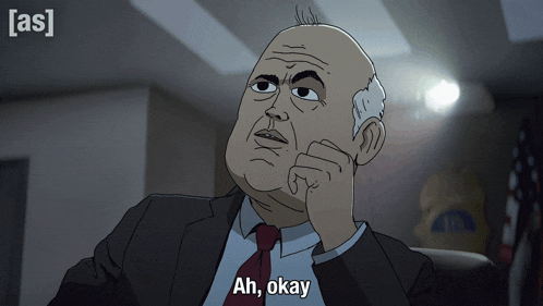 a cartoon of a man in a suit and tie says ah okay