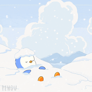 a penguin laying in the snow with the word penguin on the bottom right