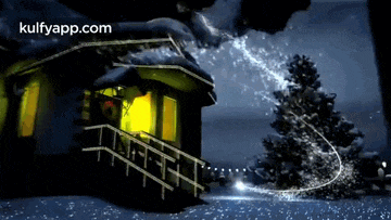 a house with a christmas tree in front of it