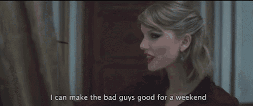 a woman with red lipstick is talking about how she can make the bad guys good for a weekend .