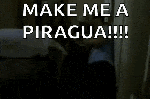 a close up of a man 's face with the words make me a piragua written on it