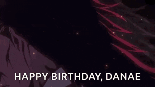 a man is holding a large sword in his hand and says `` happy birthday danae '' .