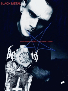 a man is wearing a black metal shirt with a pentagram on it