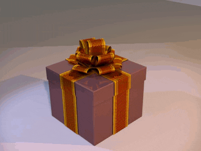 a purple gift box with a red and gold ribbon and bow