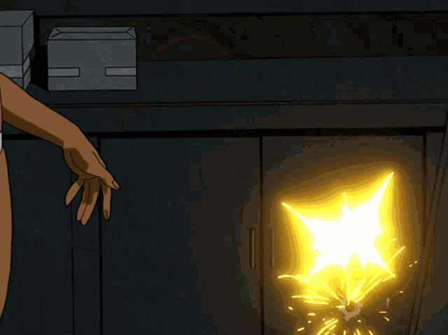 a cartoon of a person reaching for a light