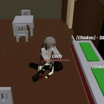 a video game character named cody is sitting on another character